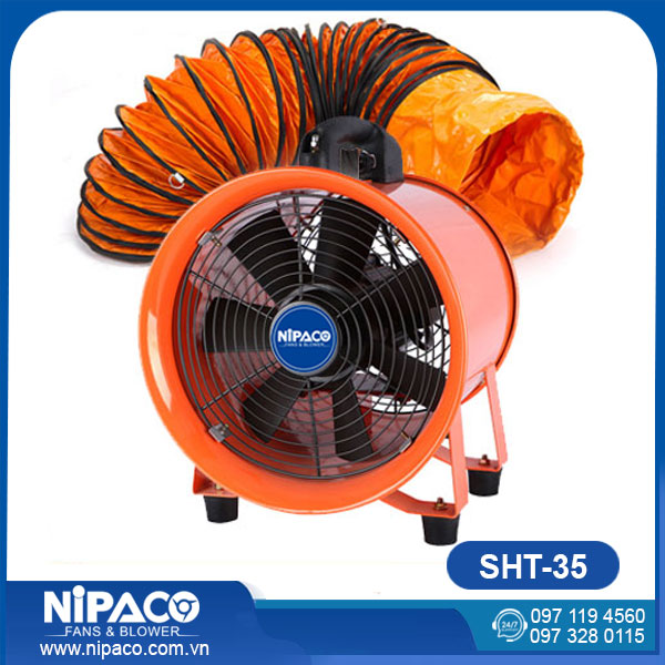 Quạt hút công nghiệp xách tay Nipaco SHT-35 12 Quạt hút công nghiệp xách tay Nipaco SHT-35 kết nối ống gió mềm