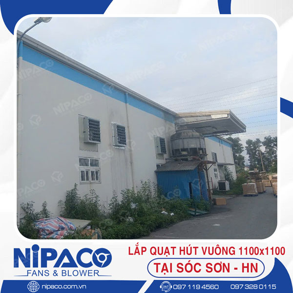 Lắp quạt hút công nghiệp vuông 1100x1100 tại Sóc Sơn - Hà Nội