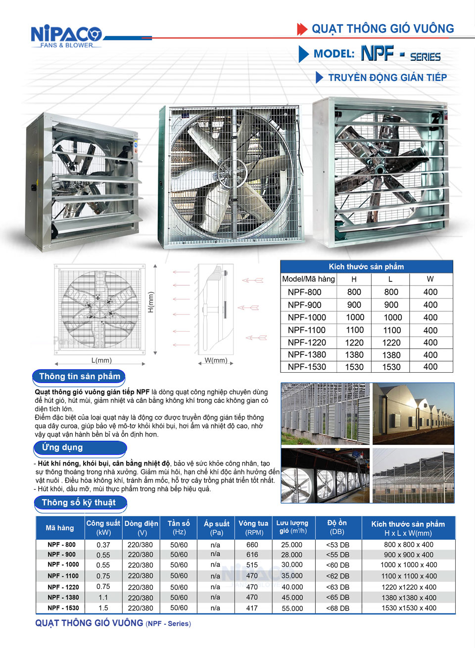 Quạt hút công nghiệp vuông Nipaco 1530x1530 NPF-1530 9 Quạt hút công nghiệp vuông Nipaco NPF