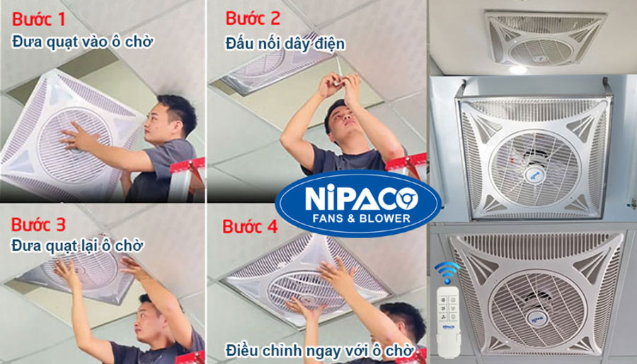 Quạt ốp trần Nipaco OT 600x600 có điều khiển 10 Hướng dẫn lắp đặt quạt ốp trần 600x600 Nipaco