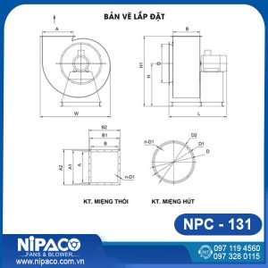 Bản vẽ Quạt ly tâm công nghiệp Nipaco NPC-131